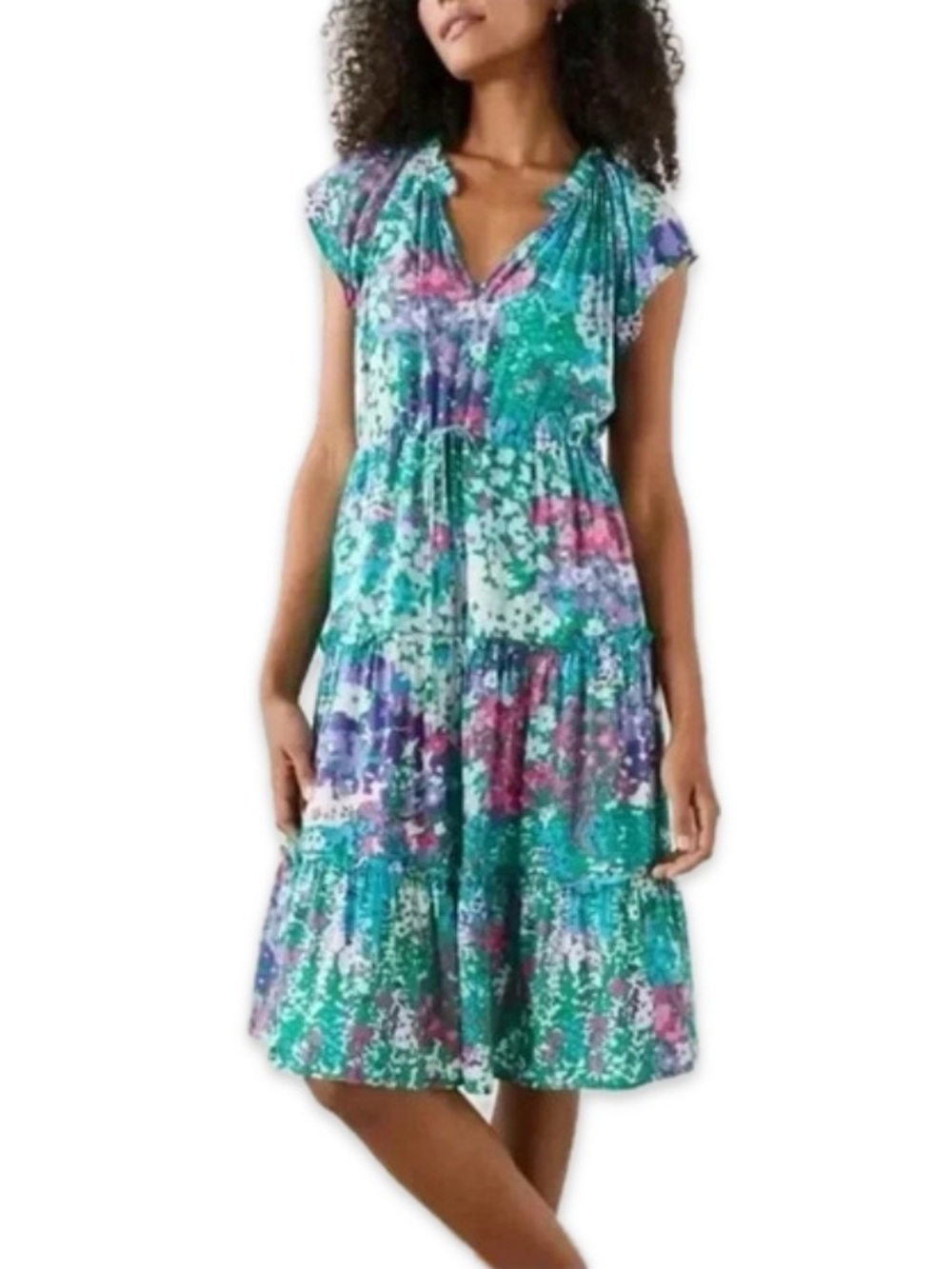 Rails Juni Midi Dress Small Green Floral Tiered Boho Flowy